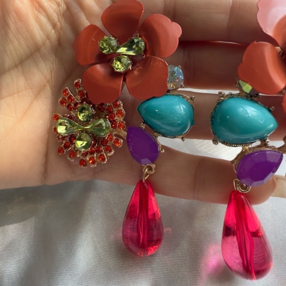 New! Anthropologie Colorful Floral Statement Earrings - Picture 5 of 10